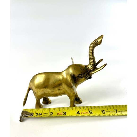 Vintage Solid Brass Elephant Statues Figurines Adult And Baby Trunk Up Good Luck - Picture 14 of 15